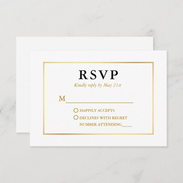 Modern Elegant Gold Frame RSVP Card (Front/Back)