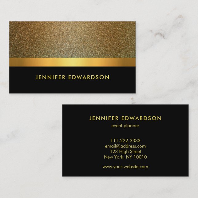 Modern Elegant gold glitter black professional Business Card (Front/Back)