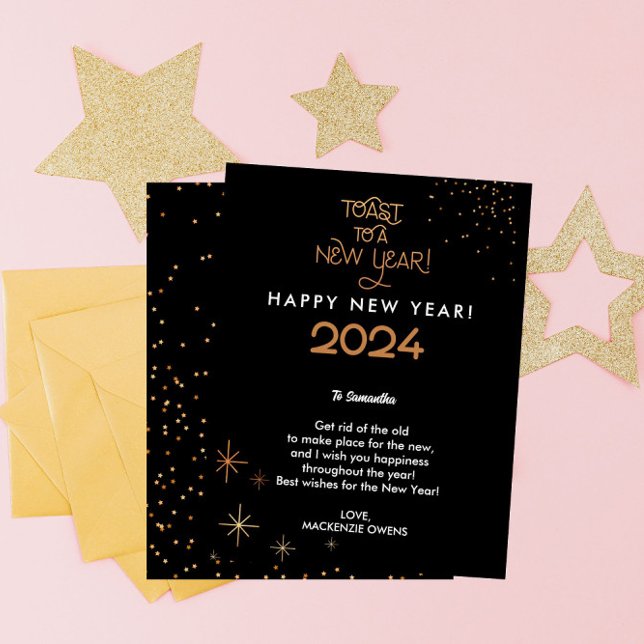 Modern & Elegant Gold Glitter Let's Toast Holiday Card (Creator Uploaded)