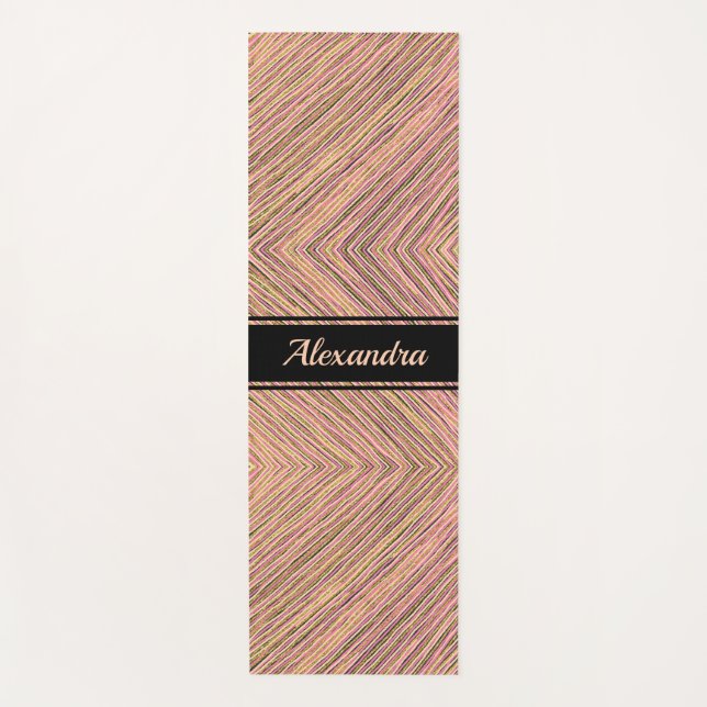 Modern Elegant Gold Glitter Personalised Stripes Yoga Mat (Front)