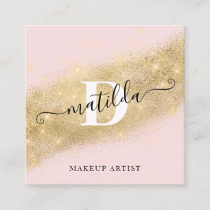 Modern elegant gold glitter pink makeup artist square business card