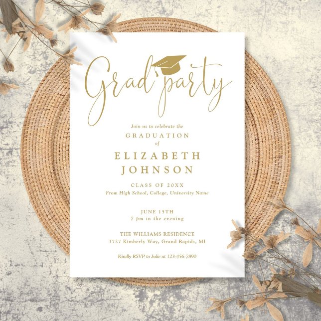 Modern Elegant Gold Grad Party Script Graduation  Invitation (Modern Elegant Gold Grad Party Script Graduation Invitation)