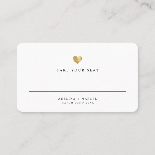 Modern Elegant Gold Heart Wedding Table Place Card (Front)