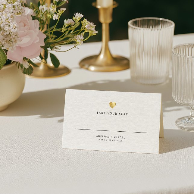 Modern Elegant Gold Heart Wedding Table Place Card (Creator Uploaded)