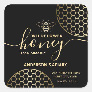 Modern elegant gold honey bee honey comb square sticker