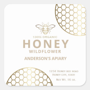 Modern elegant gold honey bee honey square sticker