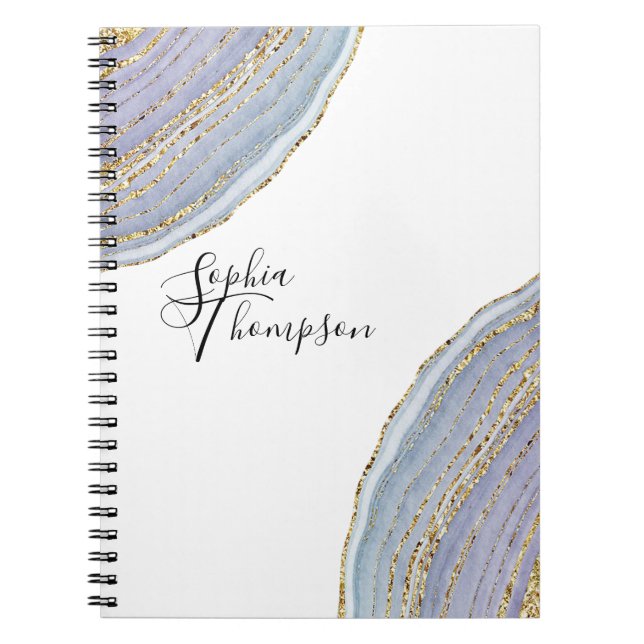 Modern Elegant Gold Lavender Geode Agate Notebook (Front)