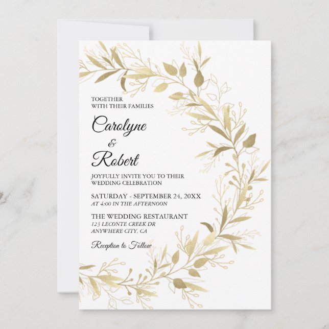 Modern Elegant Gold Leaf Wedding Invitation (Front)