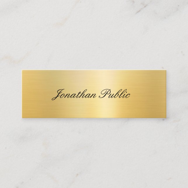 Modern Elegant Gold Look Calligraphy Script Trendy Mini Business Card (Front)