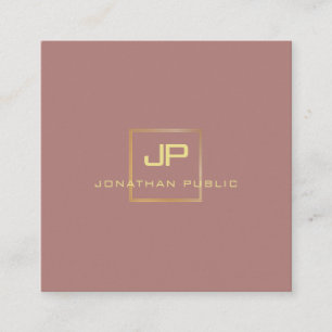 Modern Elegant Gold Look Monogram Professional Square Business Card