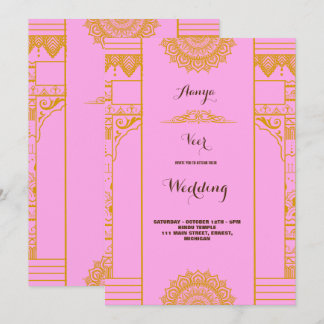 modern Elegant gold mandala Wedding pink Invitation