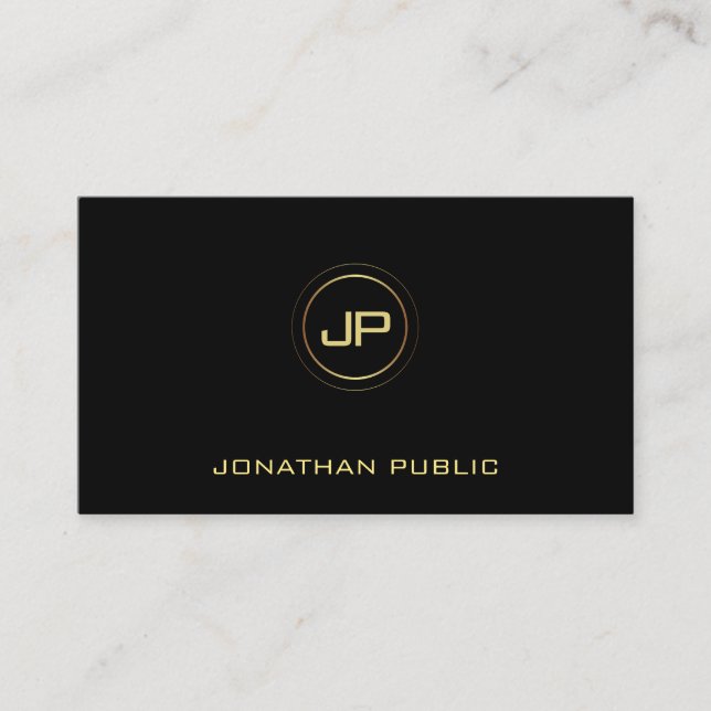 Modern Elegant Gold Monogram Black Template Business Card (Front)
