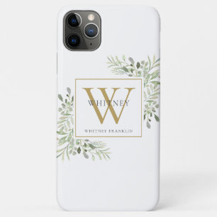 Modern Elegant Gold Monogram Greenery Case-Mate iPhone Case