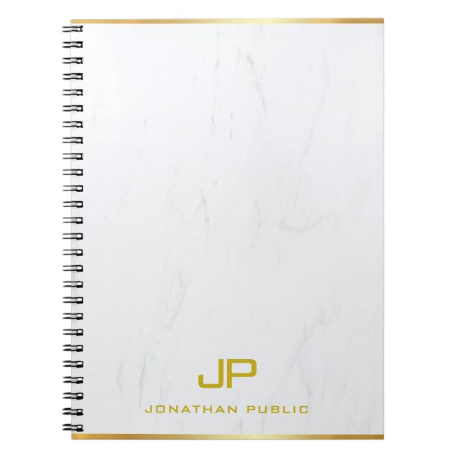 Modern Elegant Gold Monogram Marble Template Notebook (Front)