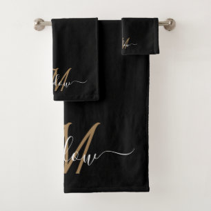 Modern elegant Gold Monogram Script Name Bath Towel Set
