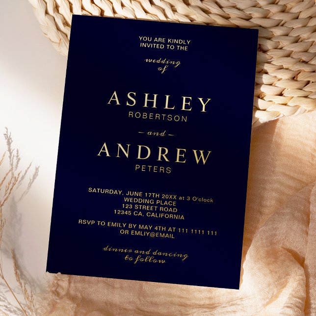 Modern elegant gold navy blue typography wedding (Creator Uploaded)