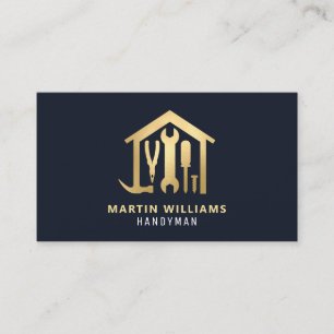 Modern Elegant Gold & Navy Handyman Business Card