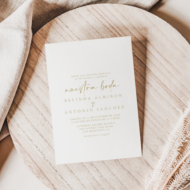 Modern Elegant Gold Nuestra Boda Wedding   Invitation (Creator Uploaded)
