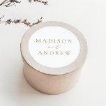 Modern Elegant Gold Personalised Wedding Classic Round Sticker<br><div class="desc">Seal your invitation envelopes or favours with our elegant wedding stickers. The custom wedding stickers feature your names in a gold calligraphy script with a white background. Design coordinates with our Modern Elegance wedding collection.</div>
