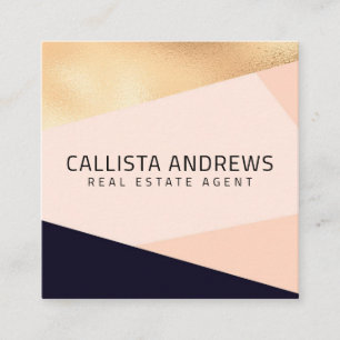 Modern Elegant Gold Pink Navy Geometric Square Business Card