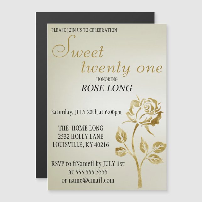 Modern, Elegant Gold Rose Glitter Save The Date Magnetic Invitation (Front/Back)