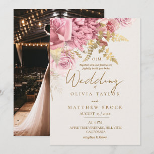 Modern Elegant Gold Rose Wedding Invitation