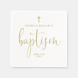 Modern Elegant Gold Script Baptism Napkin
