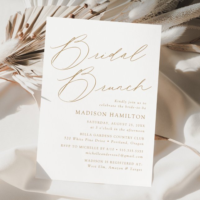 Modern Elegant Gold Script Bridal Shower Brunch Invitation (Creator Uploaded)