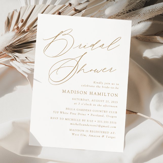Modern Elegant Gold Script Bridal Shower Invitation (Creator Uploaded)