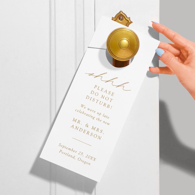 Modern Elegant Gold Script Do Not Disturb Wedding Door Hanger (Creator Uploaded)