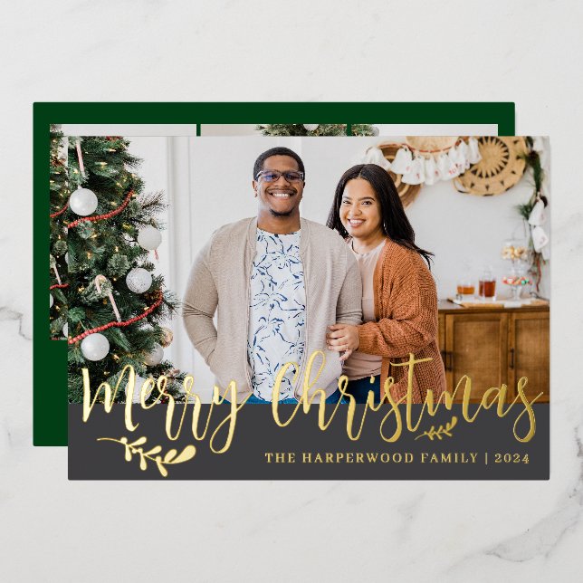 Modern Elegant Gold Script Merry Christmas (Front/Back)