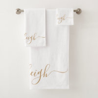 Modern Elegant Gold Script Name White