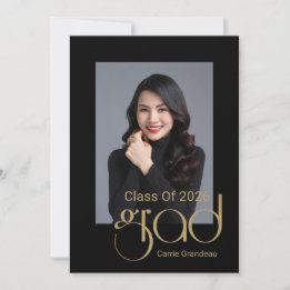 Modern Elegant Gold Script Photo Graduation Party Invitation