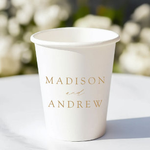 Modern Elegant Gold Script Wedding Paper Cups