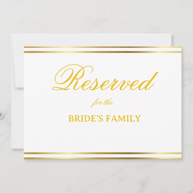 Modern Elegant Gold Script Wedding Reserved Sign (Front)