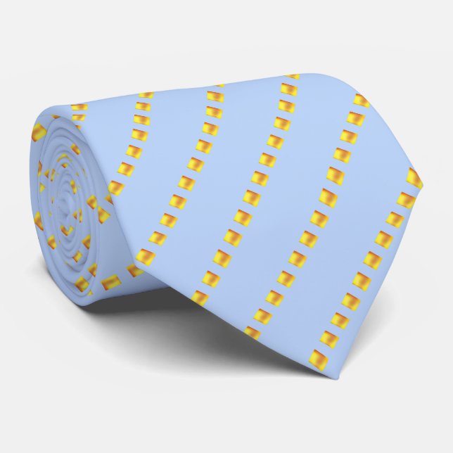 Modern Elegant Gold Squared Stripes on Light Blue Tie (Rolled)