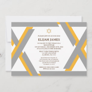 Modern Elegant Gold Star of David Bar Mitzvah Invitation