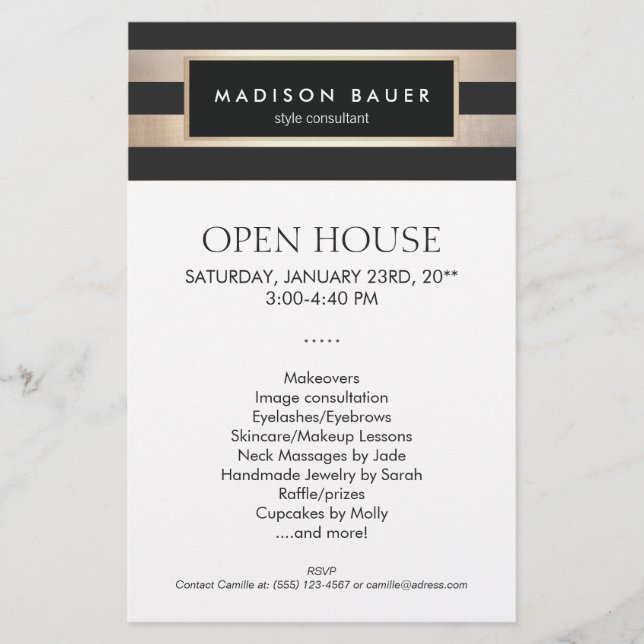 Modern Elegant Gold Stripes Hair Salon and Spa Flyer (Front)