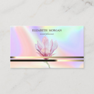 Modern Elegant Gold Stripes Magnolia Holographic Business Card