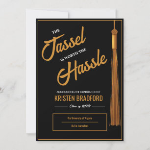 Modern Elegant Gold Tassel Black Graduation Announcement