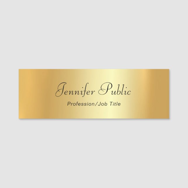Modern Elegant Gold Template Handwritten Script Name Tag (Front)