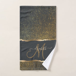 Modern Elegant Gold Touch Monogram Bath Towel Set