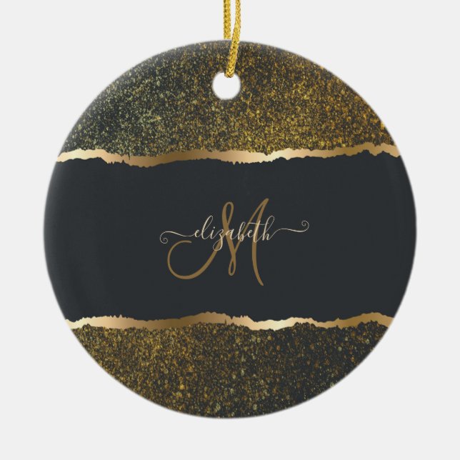 Modern Elegant Gold Touch Monogram Ceramic Tree Decoration (Front)