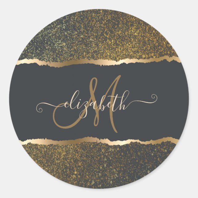 Modern Elegant Gold Touch Monogram Classic Round Sticker (Front)