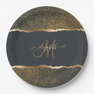 Modern Elegant Gold Touch Monogram Paper Plate