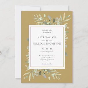 Modern Elegant Gold Watercolor Greenery Wedding Invitation