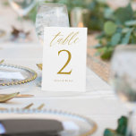 Modern Elegant Gold Wedding Table Numbers<br><div class="desc">Elegant & Modern Gold Wedding Table Numbers - These elegant wedding table numbers feature a romantic gold calligraphy script. Change your names and add individually to your cart.</div>