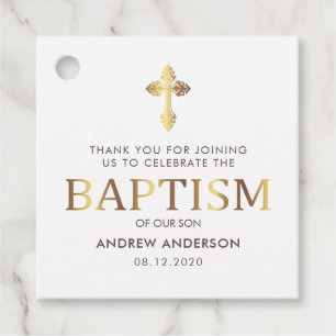 Modern Elegant Gold & White Baptism Thank You Favour Tags