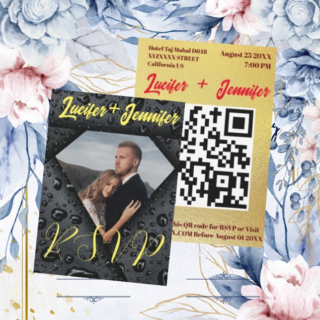 Modern Elegant Golden Damond QR Code Wedding  RSVP Card (Creator Uploaded)