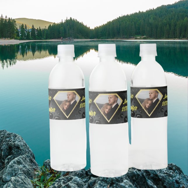 Modern Elegant Golden Diamond Custom Wedding  Water Bottle Label (Creator Uploaded)
